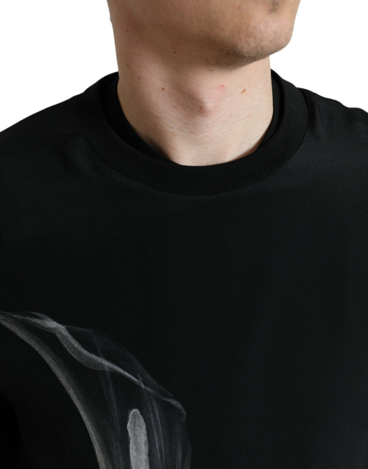 Dolce &amp; Gabbana Black Floral Print Crewneck Pullover Sweater