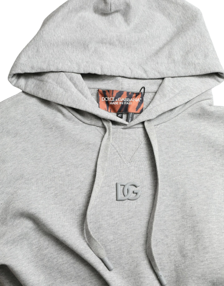 Dolce &amp; Gabbana Gray Cotton Logo Hooded Sweatshirt Sweater