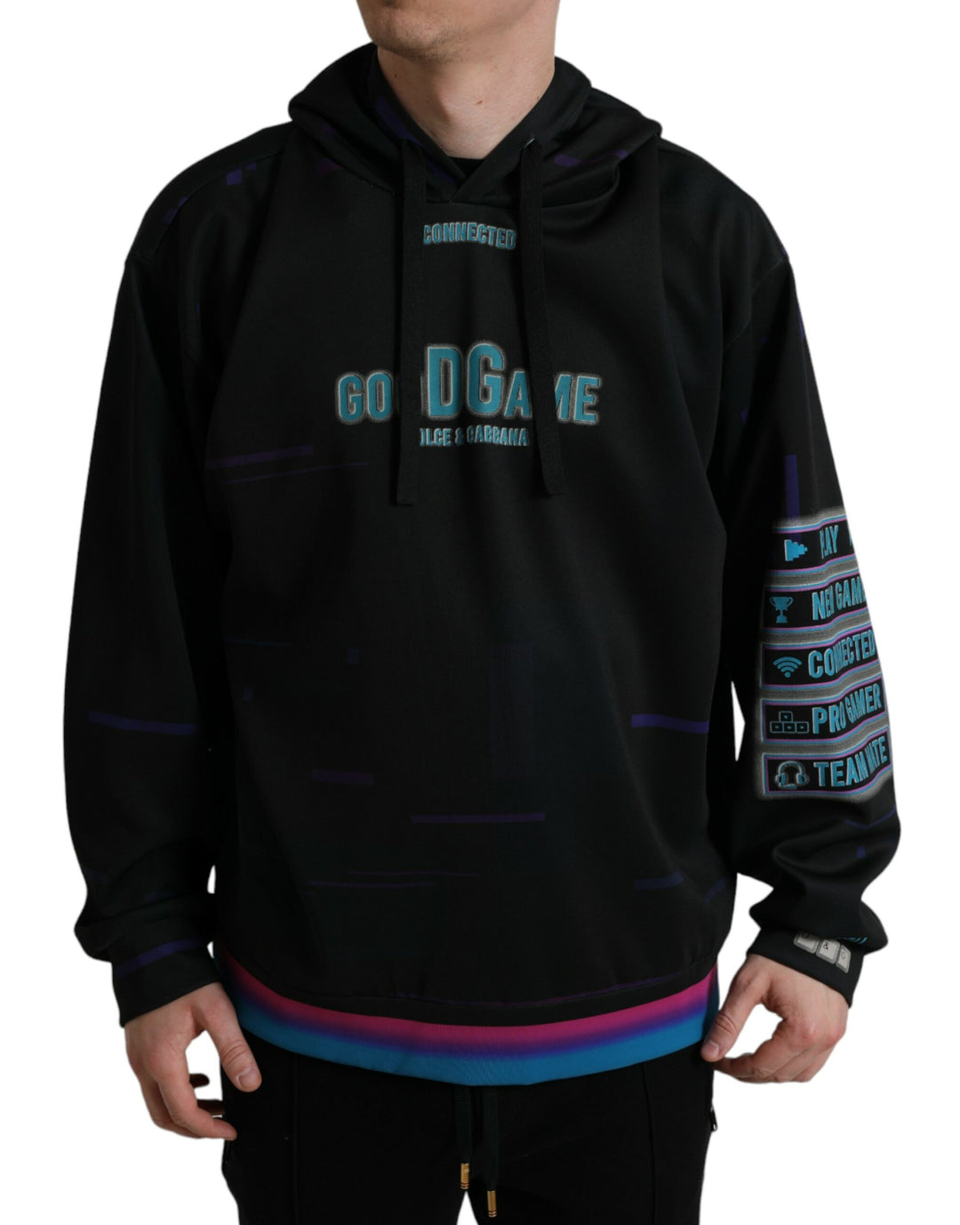 Dolce &amp; Gabbana Black Logo Print Hooded Sweatshirt Sweater