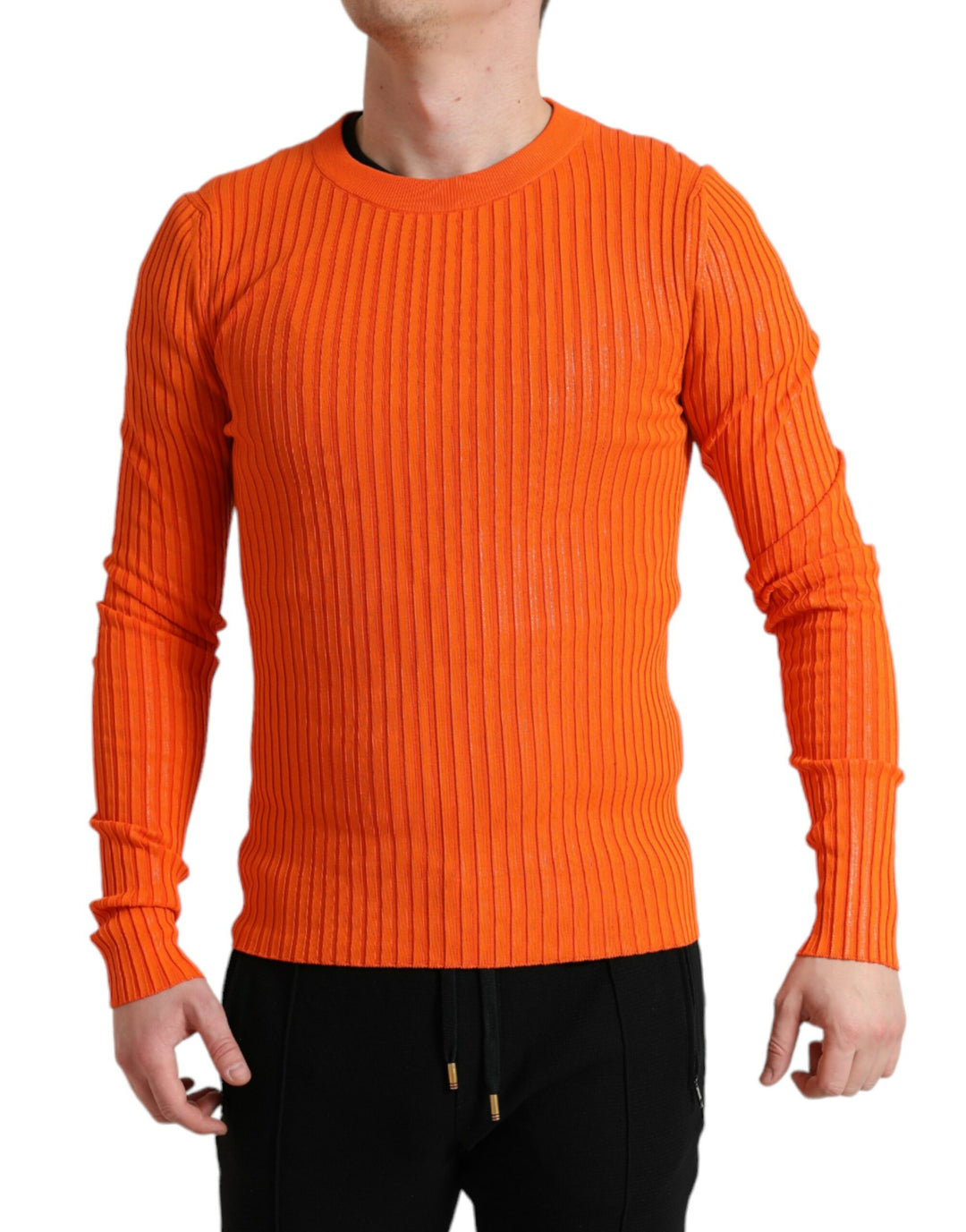 Dolce &amp; Gabbana Orange Knitted Crewneck Men Pullover Sweater