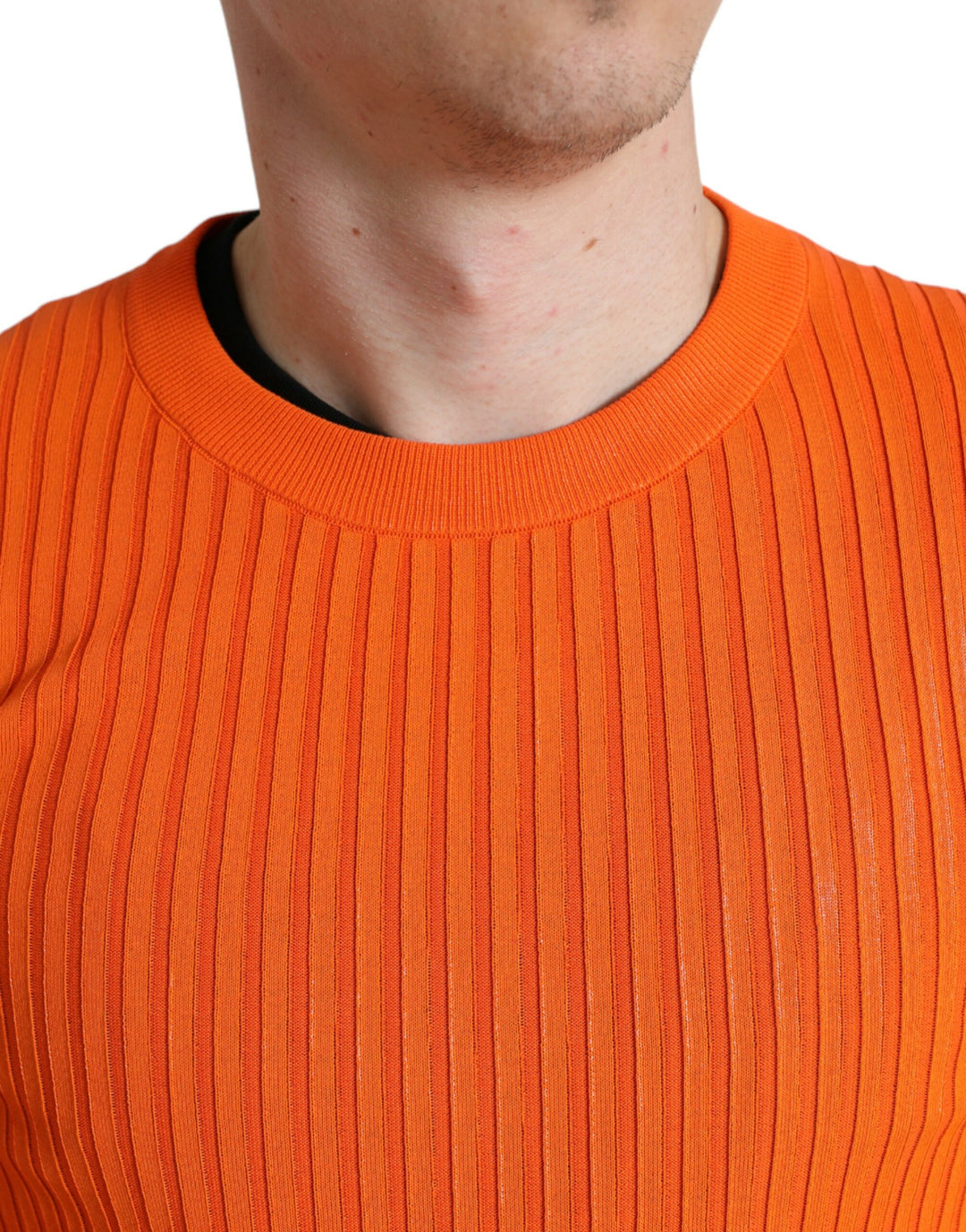 Dolce &amp; Gabbana Orange Knitted Crewneck Men Pullover Sweater