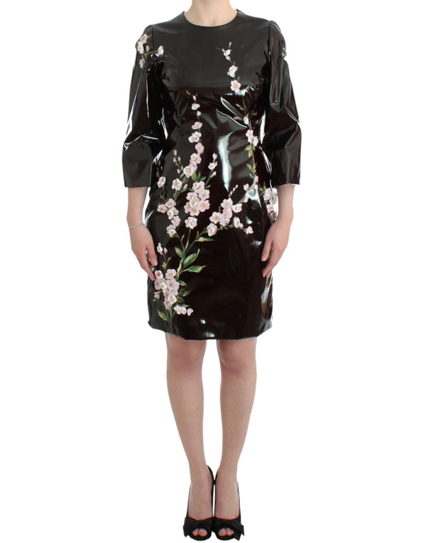 Dolce & Gabbana Black patent floral HANDPAINTED dress women’s