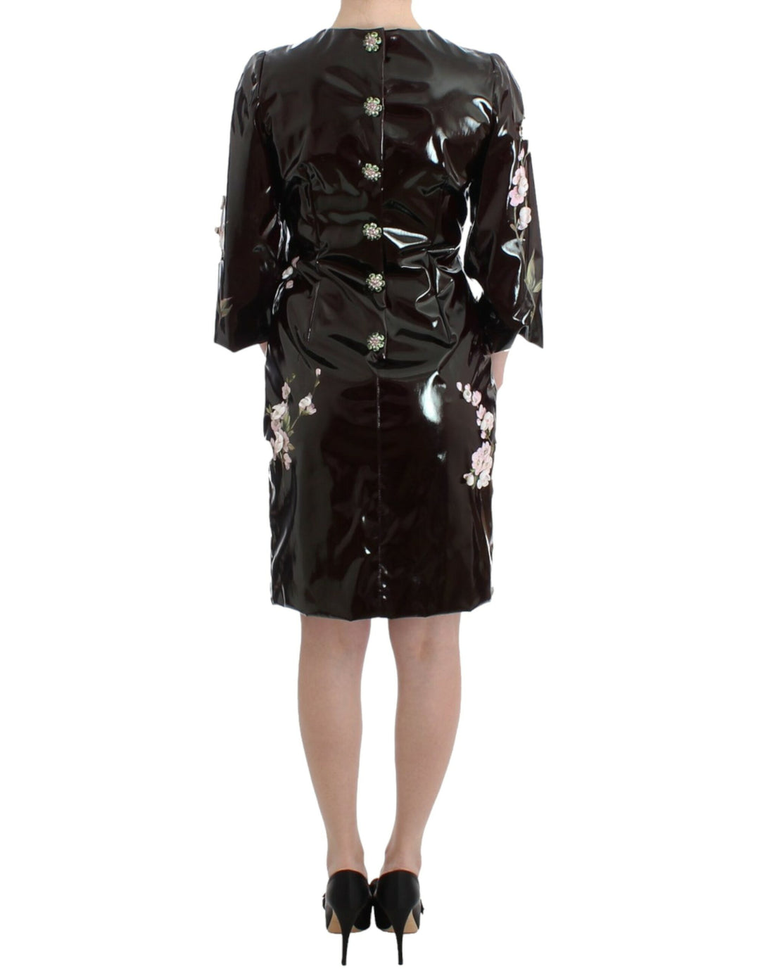 Dolce &amp; Gabbana Black patent floral HANDPAINTED dress women’s