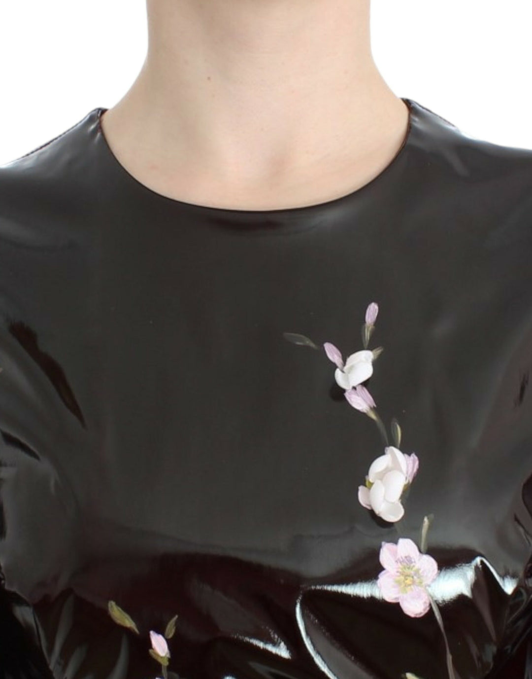 Dolce &amp; Gabbana Black patent floral HANDPAINTED dress women’s