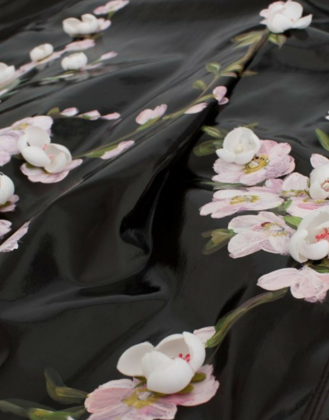 Dolce &amp; Gabbana Black patent floral HANDPAINTED dress women’s