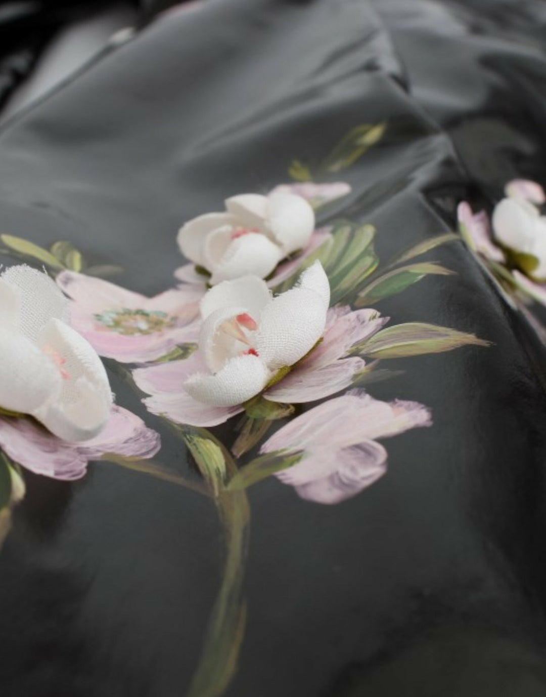 Dolce &amp; Gabbana Black patent floral HANDPAINTED dress women’s
