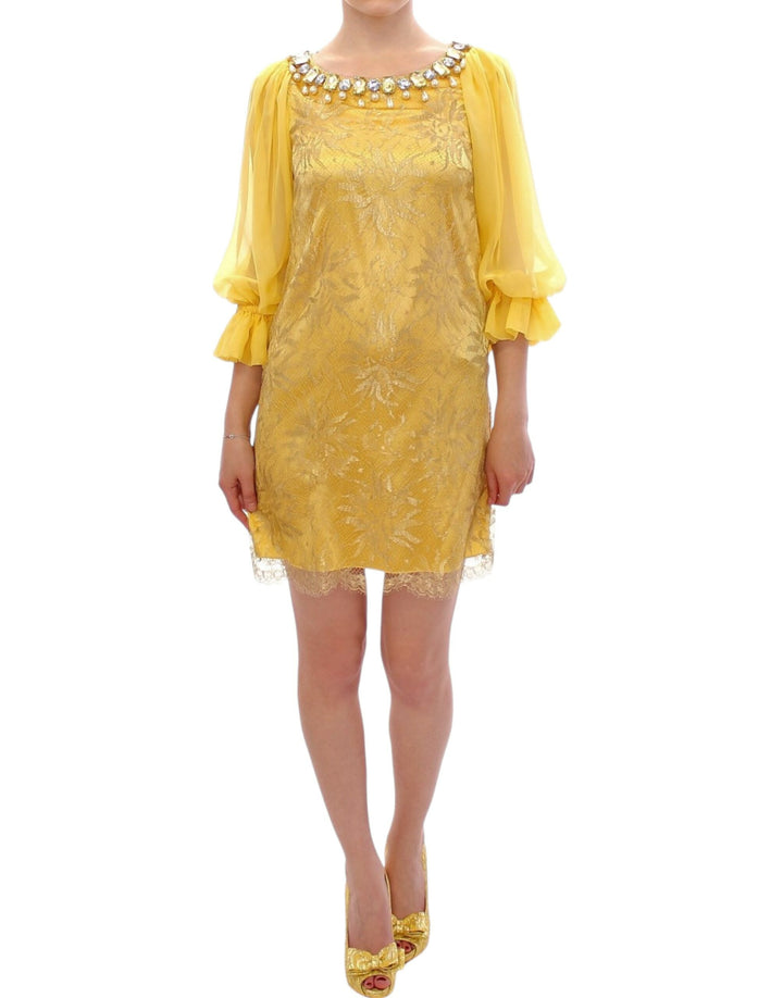 Dolce &amp; Gabbana Yellow lace crystal mini dress women’s