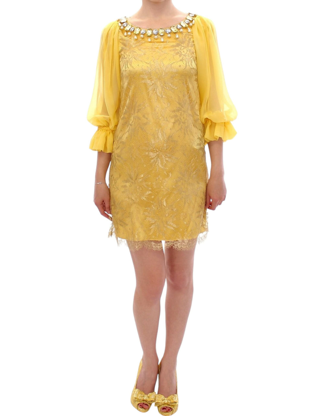 Dolce &amp; Gabbana Yellow lace crystal mini dress women’s