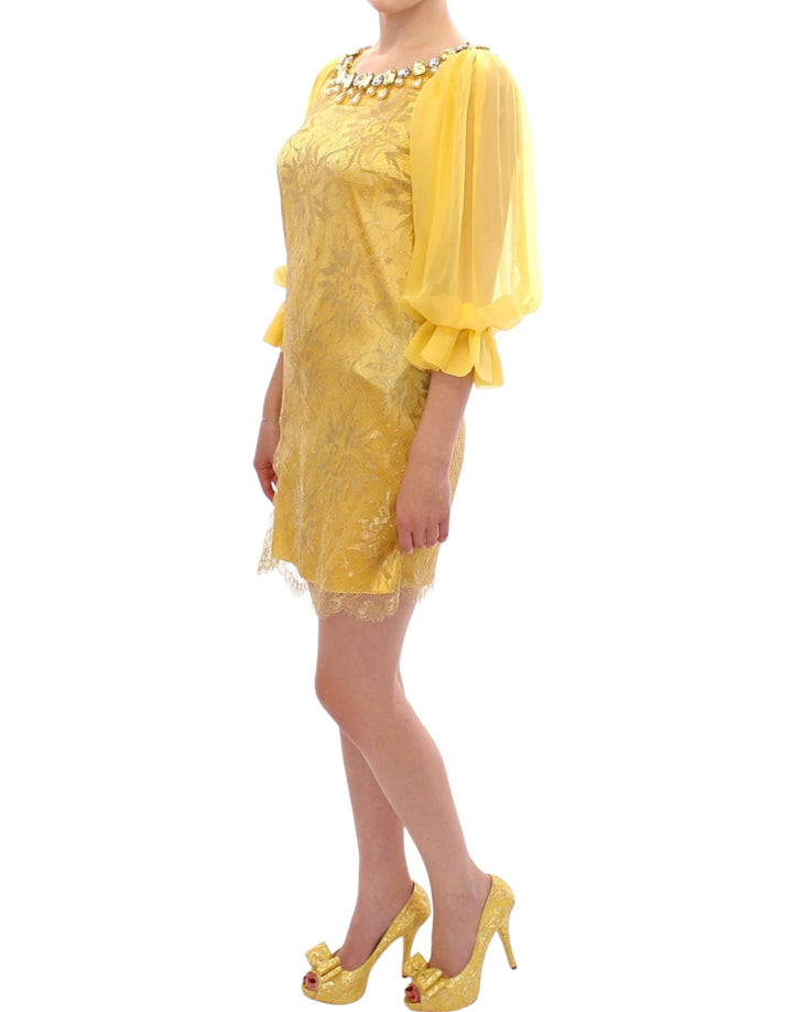 Dolce &amp; Gabbana Yellow lace crystal mini dress women’s