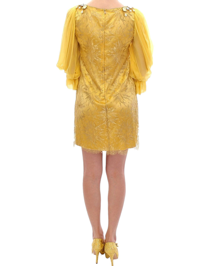 Dolce &amp; Gabbana Yellow lace crystal mini dress women’s