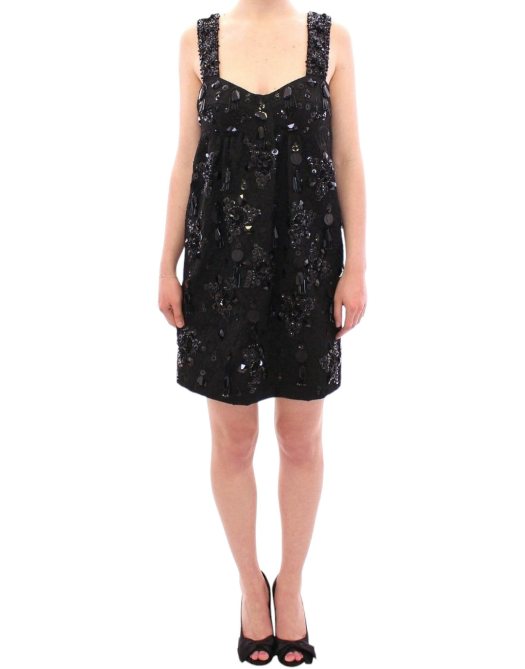 Dolce &amp; Gabbana Black floral crystal embedded dress women’s