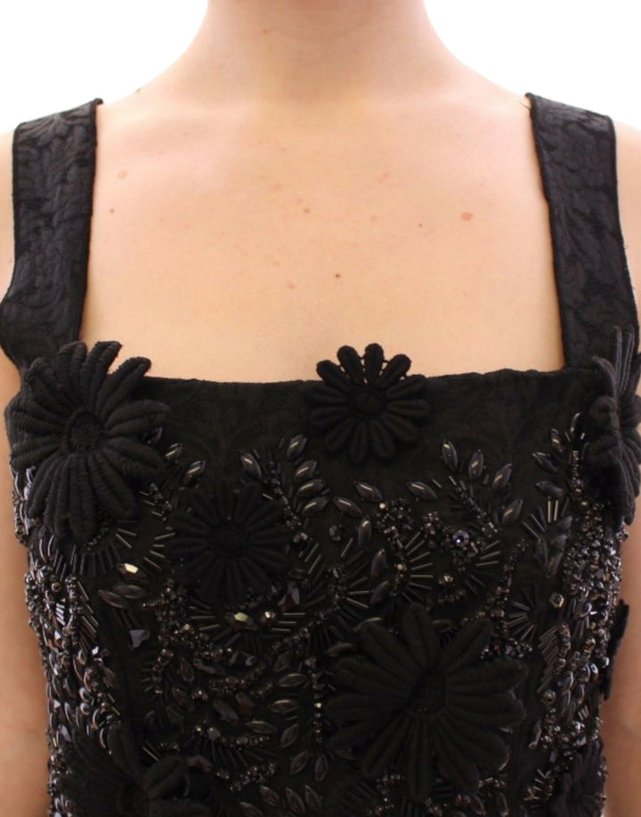 Dolce &amp; Gabbana Black floral crystal embedded dress women’s