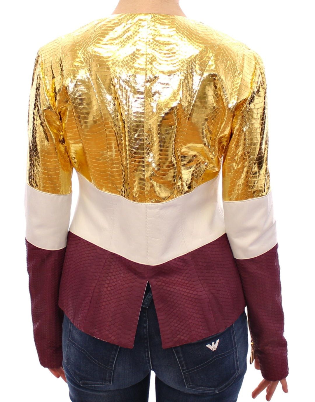 Vladimiro Gioia - Elegante chaqueta de cuero con estampado de cocodrilo metalizado
