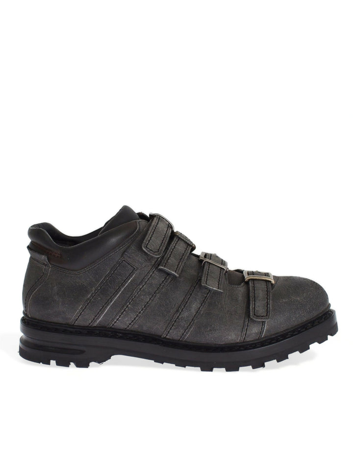 Dolce &amp; Gabbana Gray Leather Ankle Strap Shoes Boots
