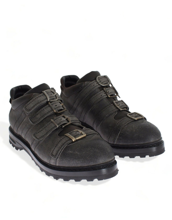 Dolce &amp; Gabbana Gray Leather Ankle Strap Shoes Boots