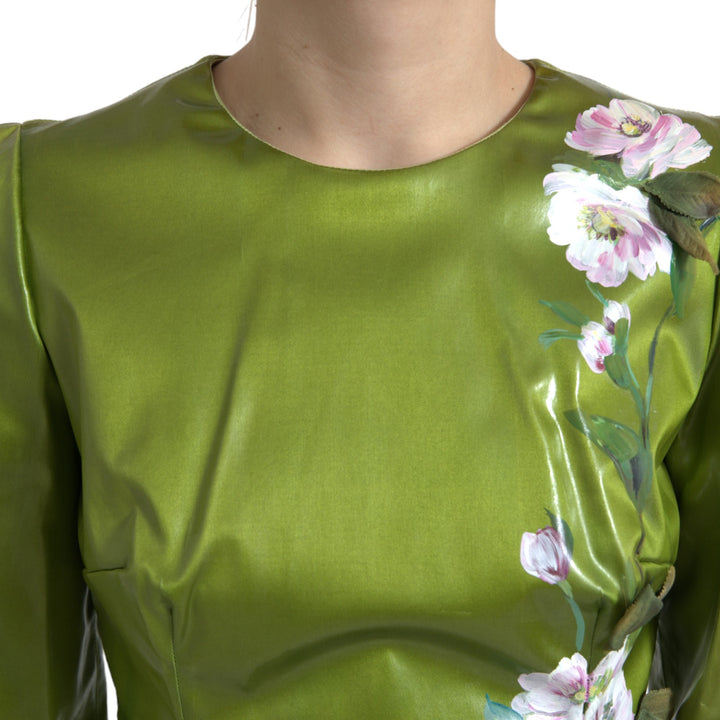 Dolce &amp; Gabbana Green Floral Embellished Sheath Midi Dress women’s dress