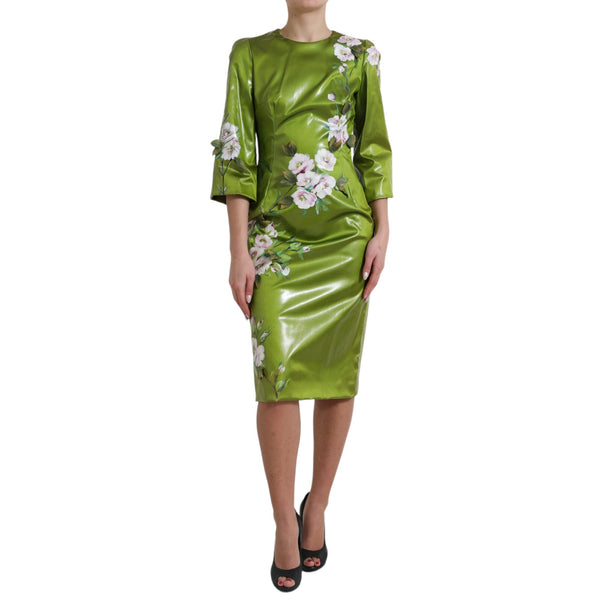 Dolce & Gabbana Green Floral Embellished Sheath Midi Dress women’s dress