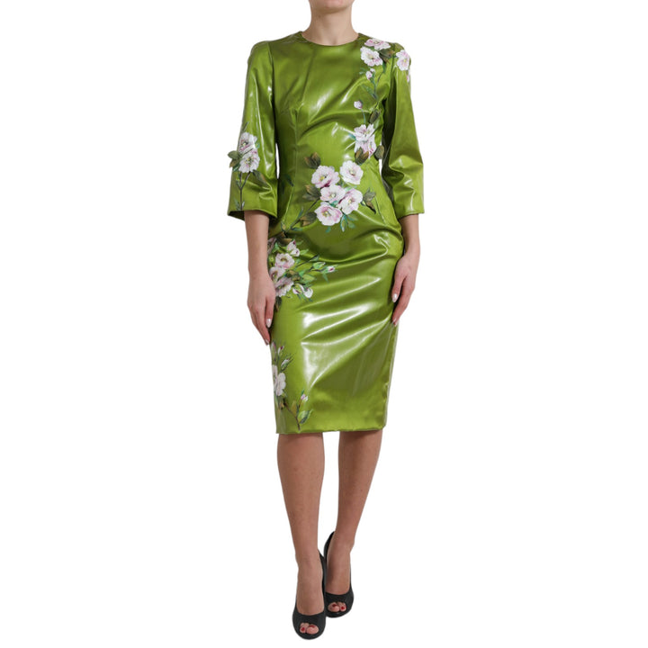 Dolce &amp; Gabbana Green Floral Embellished Sheath Midi Dress women’s dress
