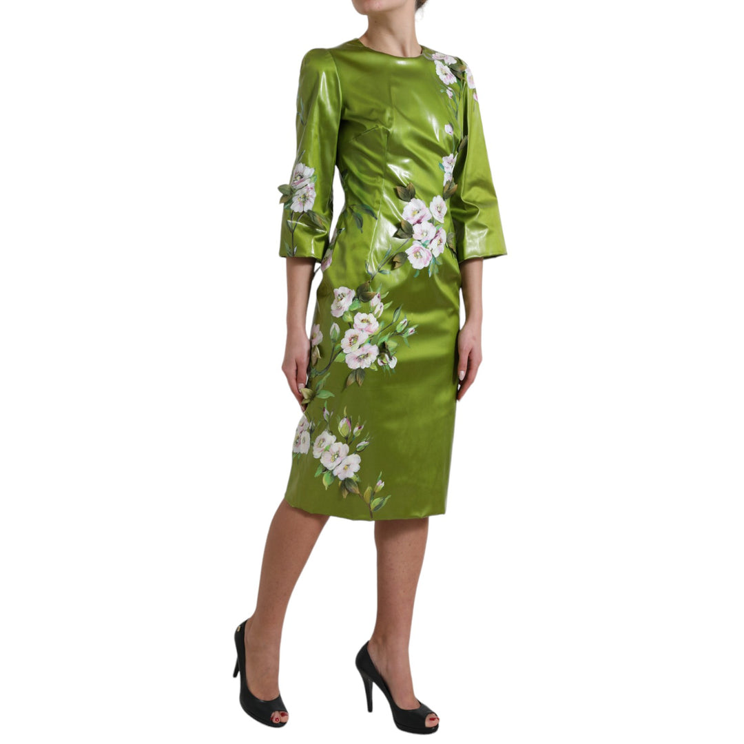 Dolce &amp; Gabbana Green Floral Embellished Sheath Midi Dress women’s dress