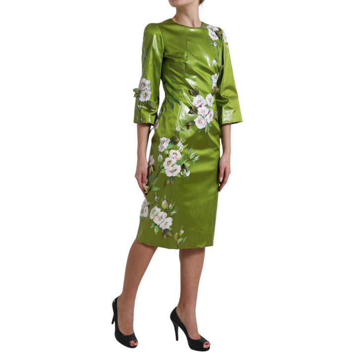 Dolce &amp; Gabbana Green Floral Embellished Sheath Midi Dress women’s dress