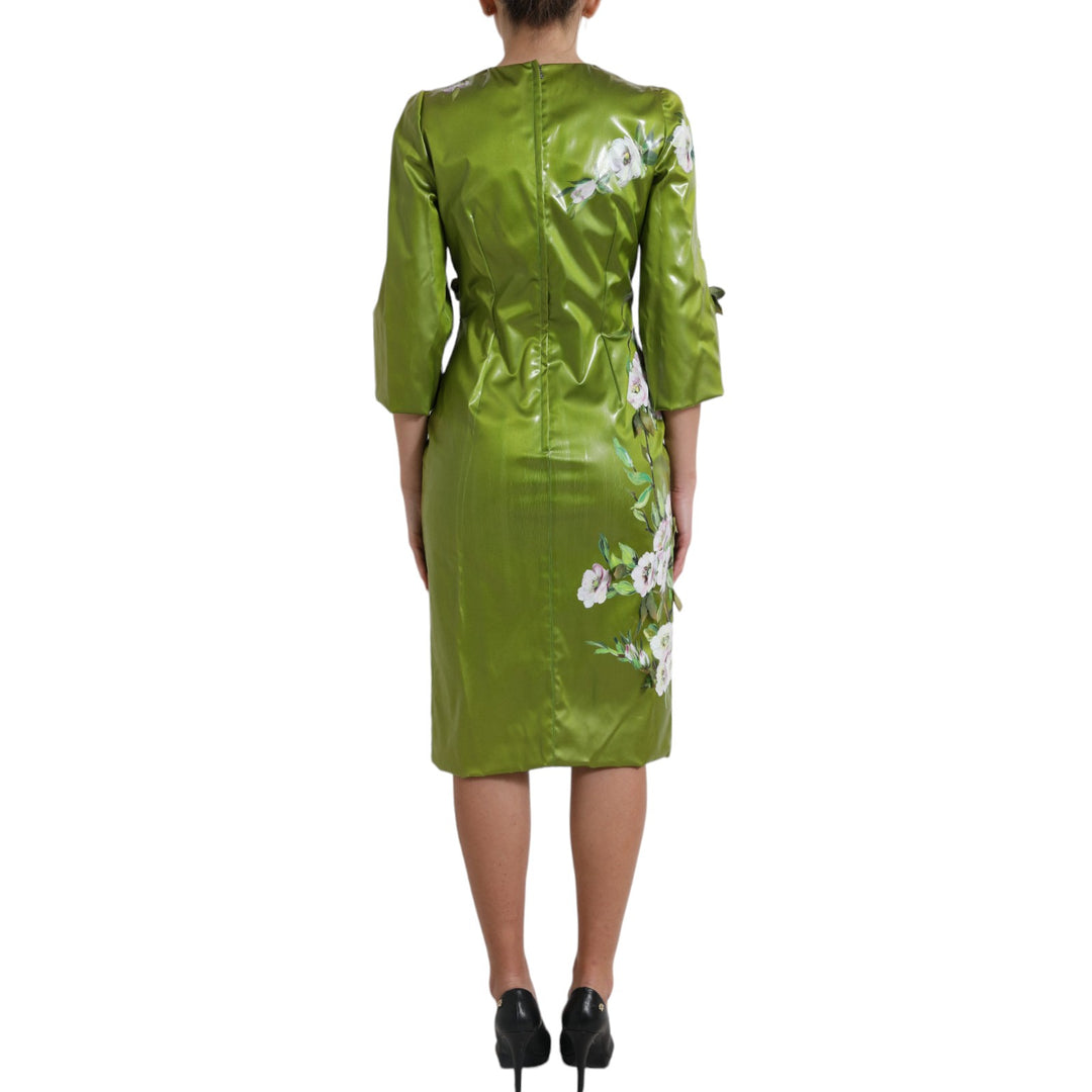 Dolce &amp; Gabbana Green Floral Embellished Sheath Midi Dress women’s dress