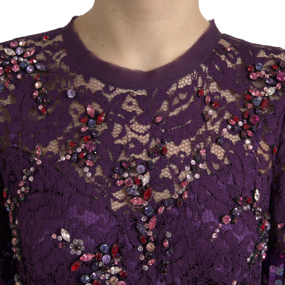Dolce &amp; Gabbana Purple floral lace crystal embedded dress women’s