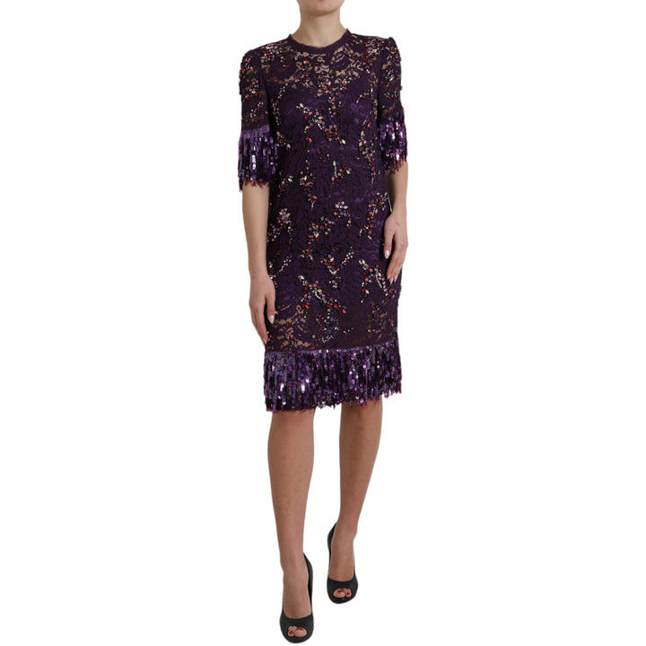 Dolce &amp; Gabbana Purple floral lace crystal embedded dress women’s