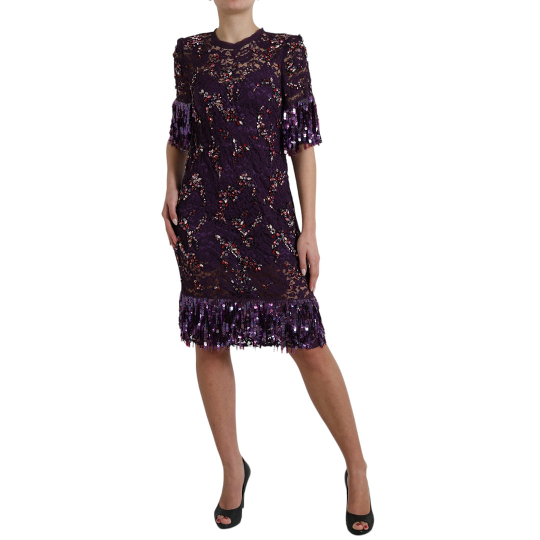 Dolce &amp; Gabbana Purple floral lace crystal embedded dress women’s