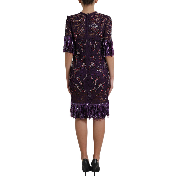 Dolce &amp; Gabbana Purple floral lace crystal embedded dress women’s