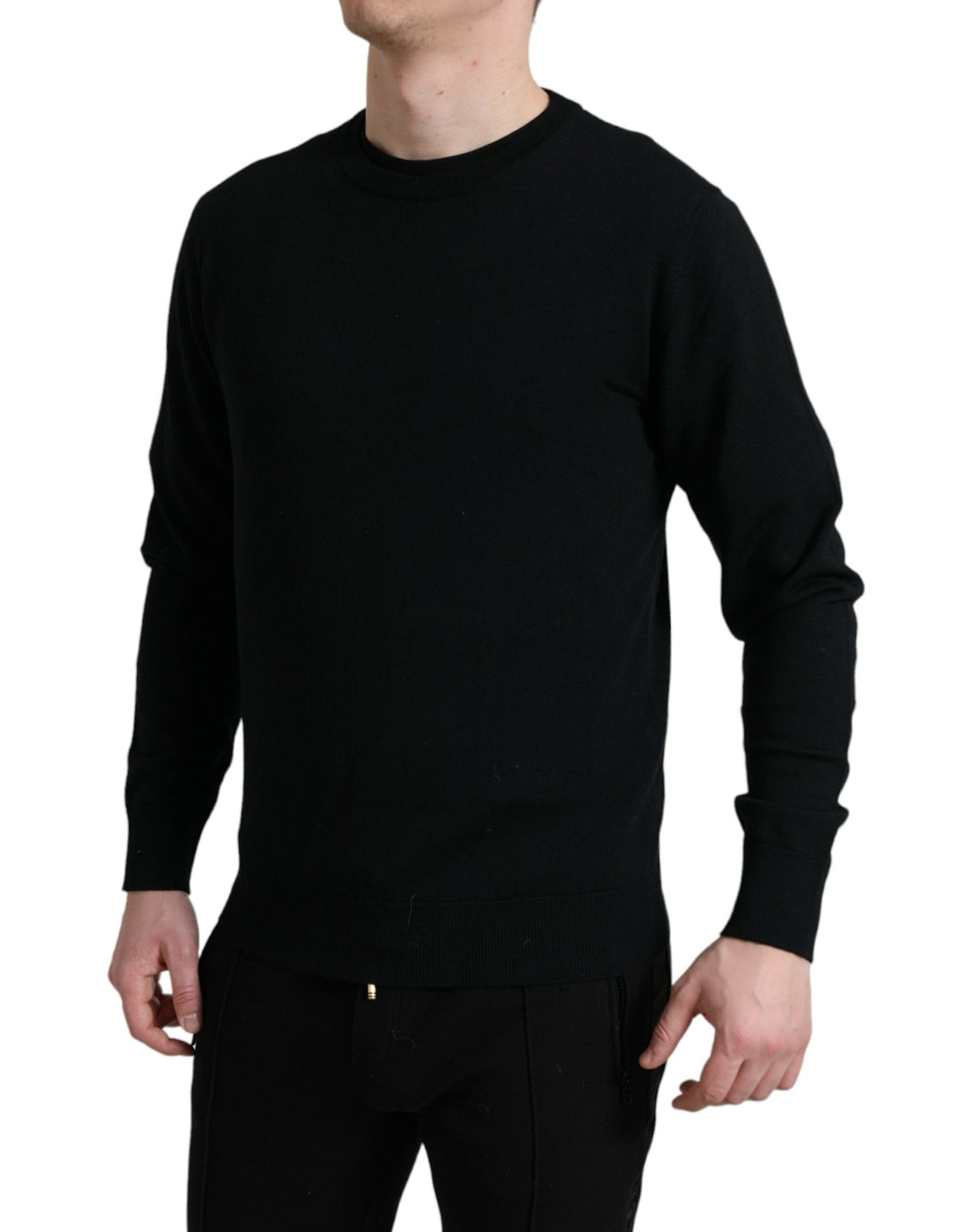Dolce &amp; Gabbana Black Wool Round Neck Pullover Sweater