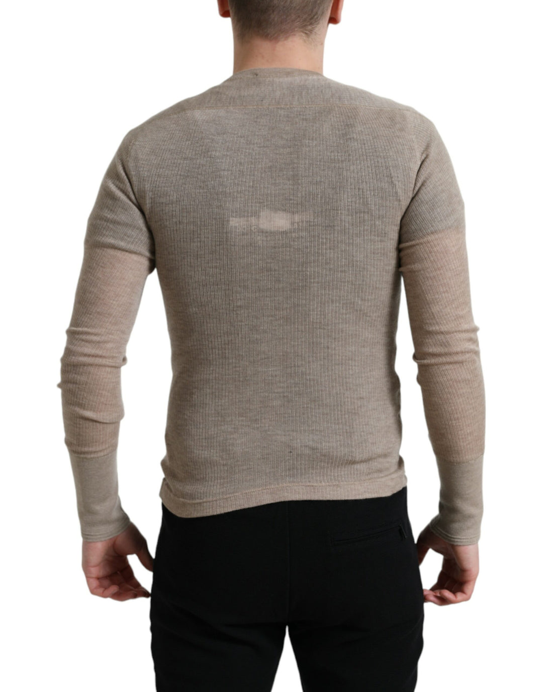 Dolce &amp; Gabbana Henley Pullover Beige Cashmere Sweater