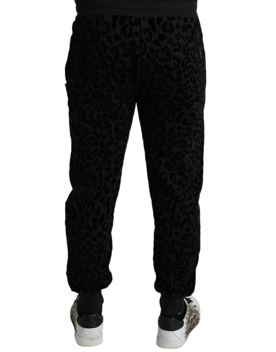 Dolce &amp; Gabbana Black Leopard Cotton Slim Fit Jogger Pants