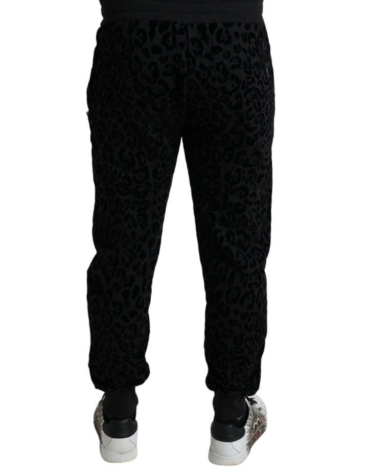 Dolce &amp; Gabbana Black Leopard Cotton Slim Fit Jogger Pants