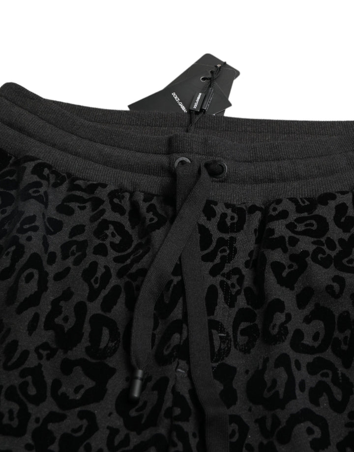 Dolce &amp; Gabbana Black Leopard Cotton Slim Fit Jogger Pants