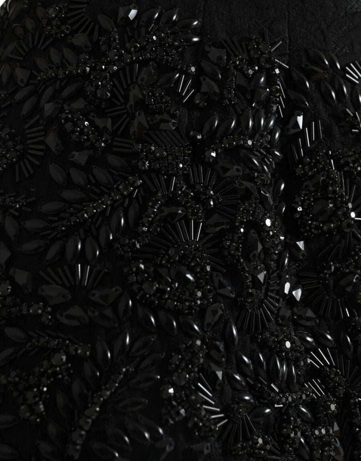 Dolce &amp; Gabbana Black Crystal Handmade Knee Pencil Skirt