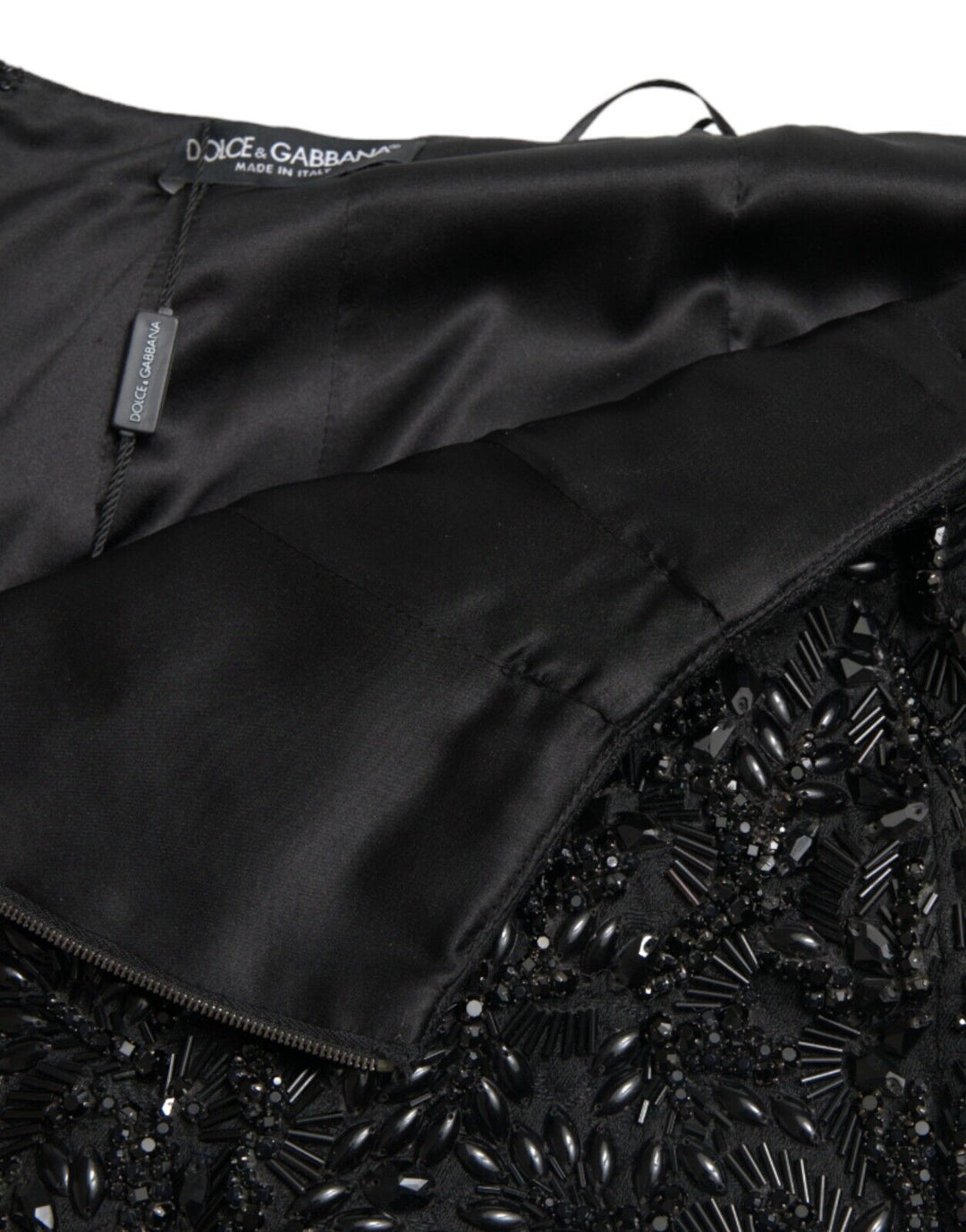 Dolce &amp; Gabbana Black Crystal Handmade Knee Pencil Skirt