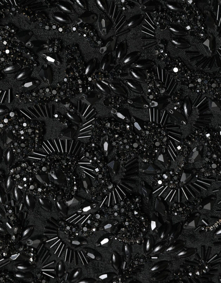 Dolce &amp; Gabbana Black Crystal Handmade Knee Pencil Skirt