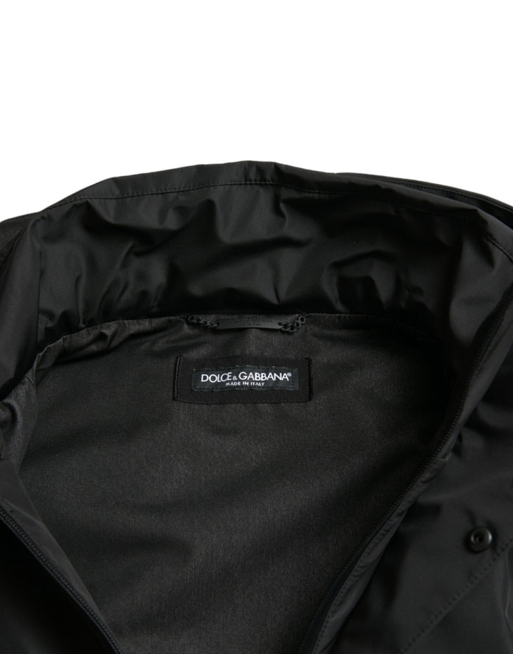 Dolce &amp; Gabbana Black Polyester Logo Plaque Hooded Jacket