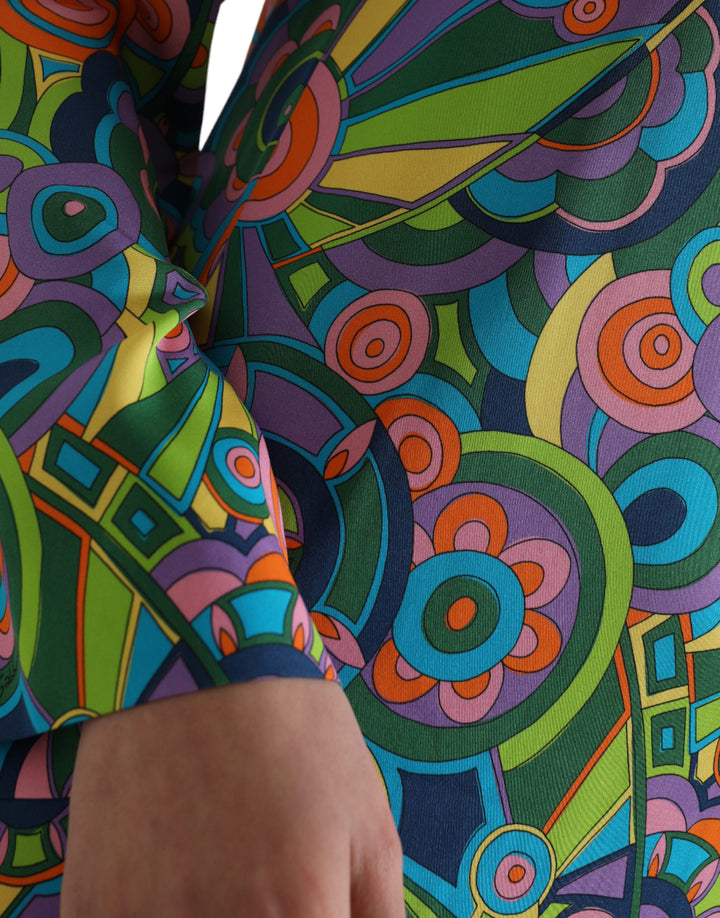 Dolce &amp; Gabbana Multicolor Geometric Print Silk Crystals Midi Dress