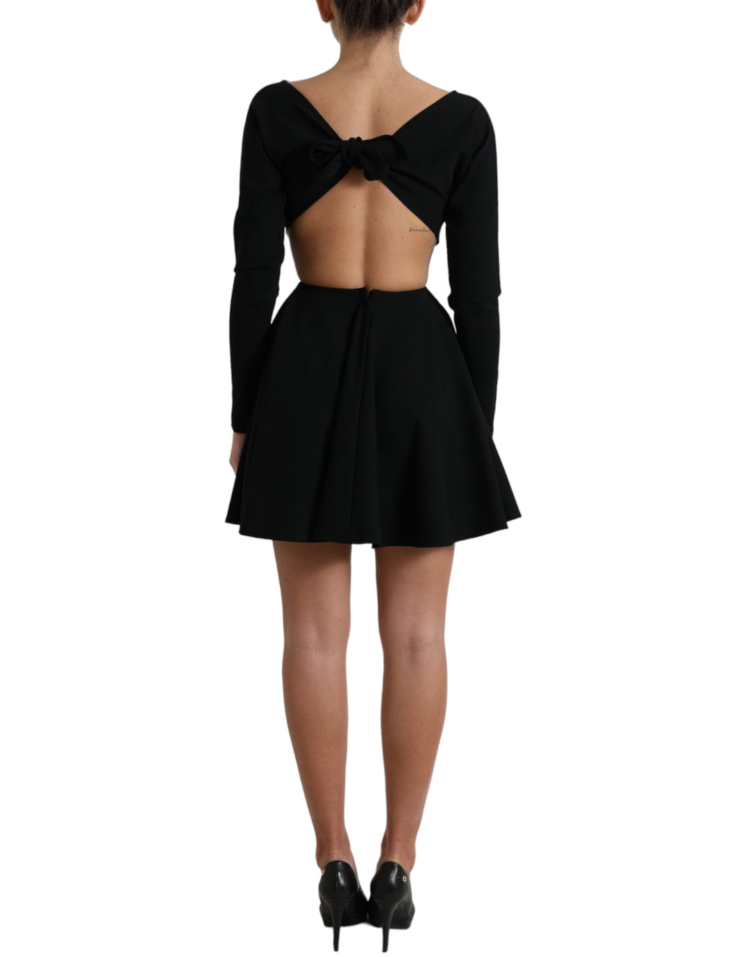 Dolce &amp; Gabbana Black Viscose Cut Out A-line Long Sleeves Mini Dress
