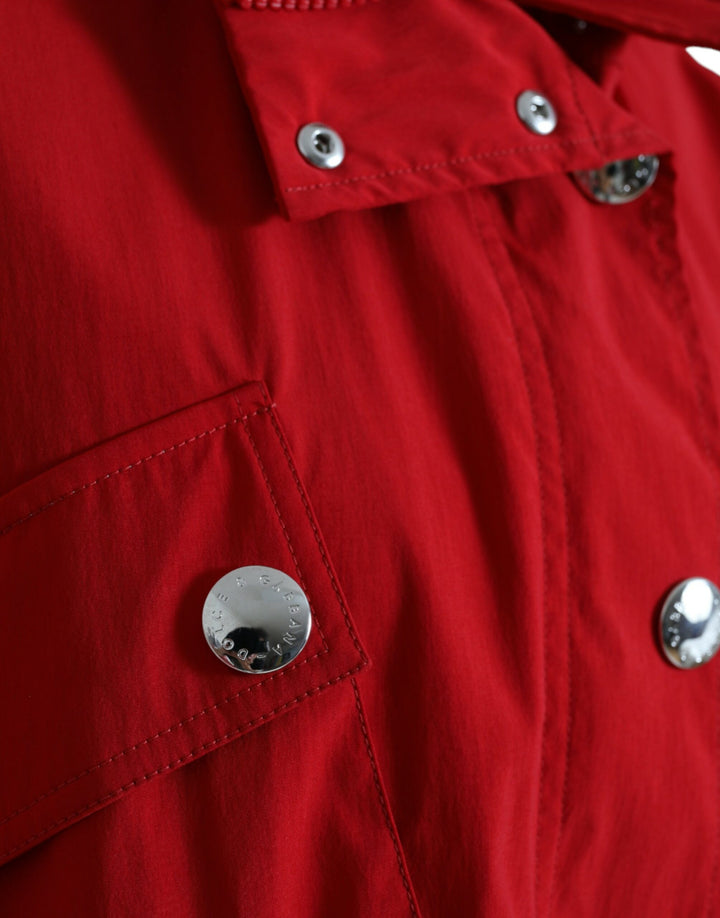 Dolce &amp; Gabbana Red Polyester Hooded Button Rain Coat Jacket