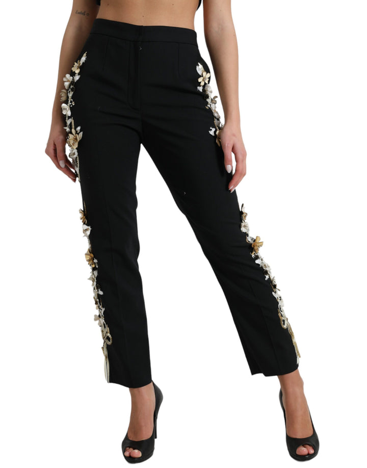 Pantalones elegantes de cintura alta con diseño floral y diseño cónico de Dolce &amp;amp; Gabbana