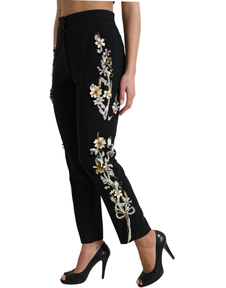Pantalones elegantes de cintura alta con diseño floral y diseño cónico de Dolce &amp;amp; Gabbana