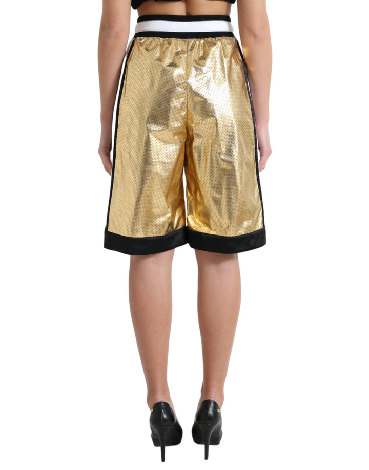 Dolce &amp; Gabbana Gold Polyester Perforated High Waist Shorts