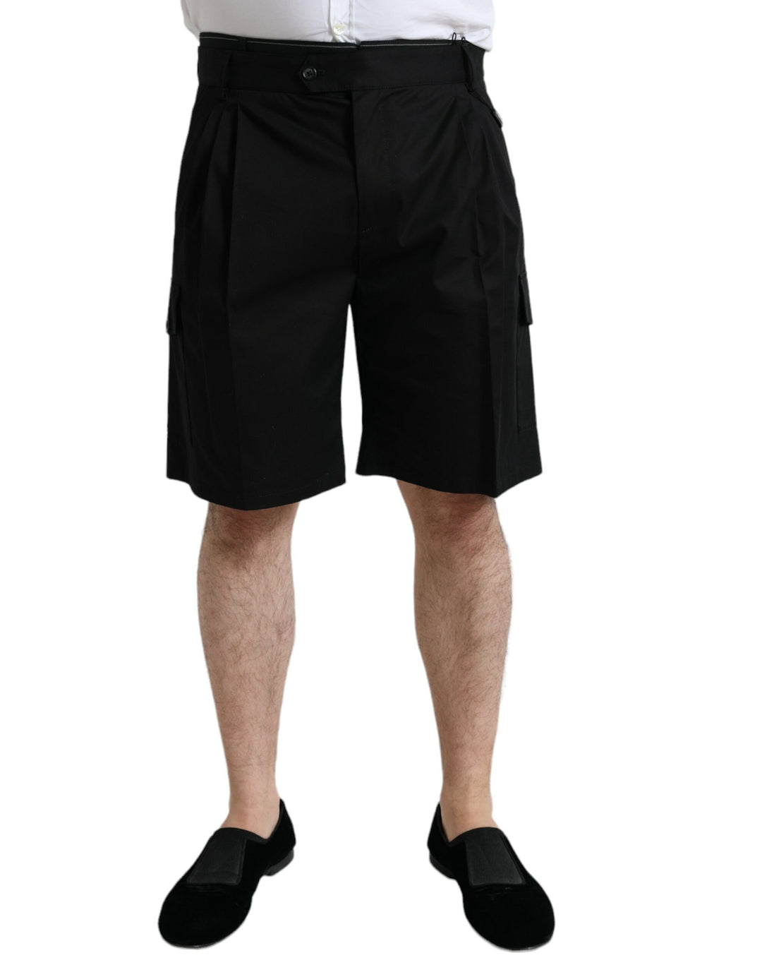Dolce &amp; Gabbana Black Cotton Stretch Cargo Bermuda Shorts