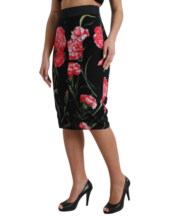 Dolce &amp; Gabbana Black Carnation Pencil Cut Knee Length Skirt