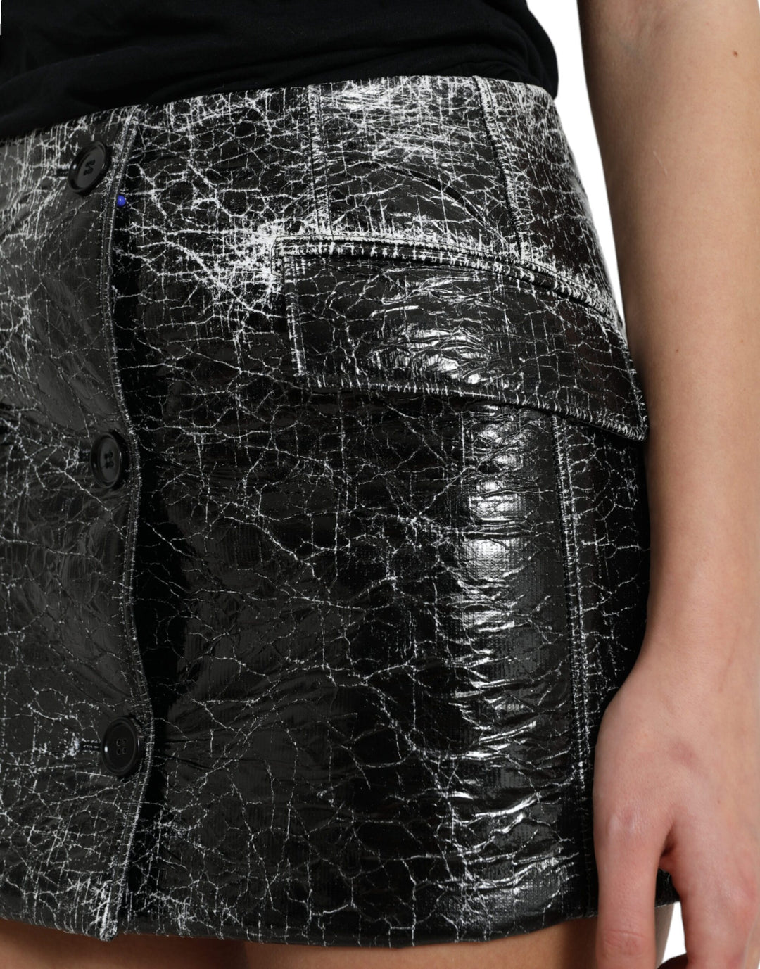 Dolce &amp; Gabbana Black Cotton Blend High Waist Mini Skirt