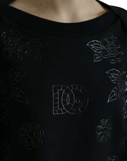Suéter elegante negro con apliques florales de Dolce &amp; Gabbana