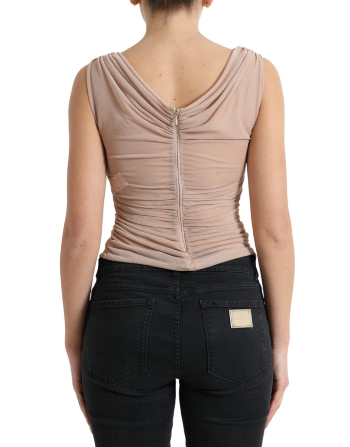 Dolce &amp; Gabbana Beige Viscose V-neck Sleeveless Tank Top