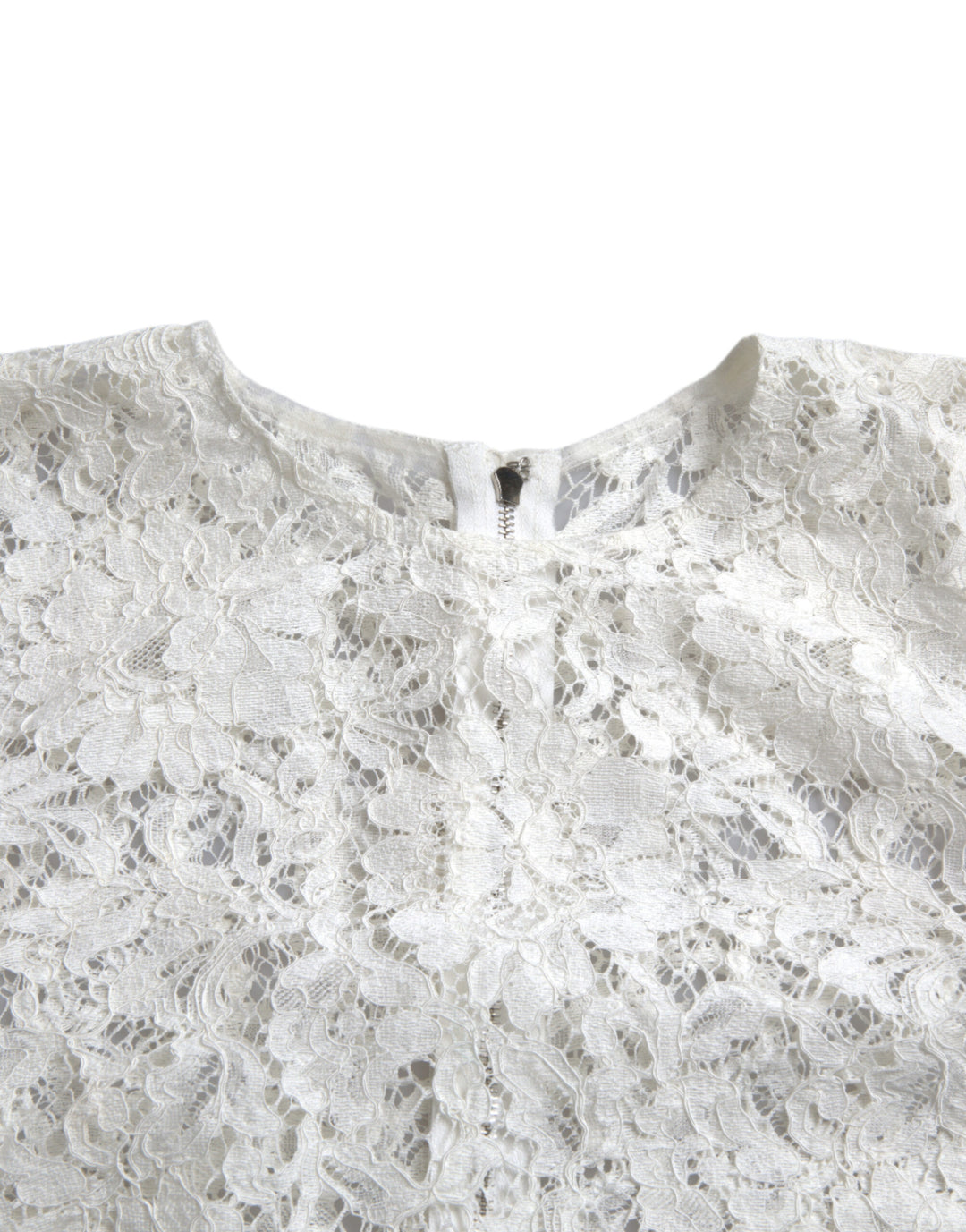 Dolce &amp; Gabbana White Floral Lace Cotton Round Neck Blouse Top